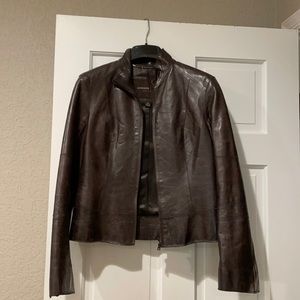 Andrew Marc waxed dark brown leather moto jacket